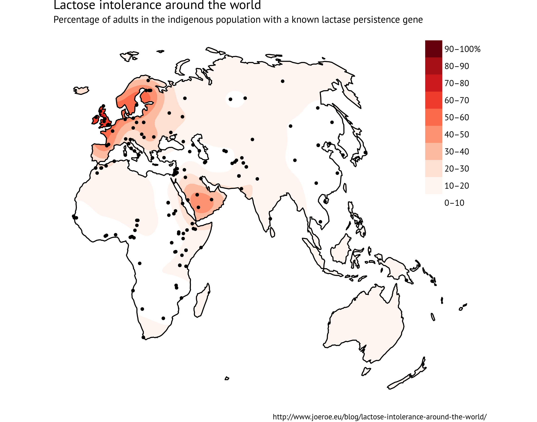Distribution map of lactose persistent genotype